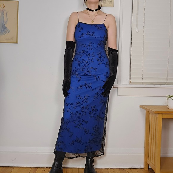 Byer California Dresses Sheer Floral Blue Prom Formal Dress Mesh — free download